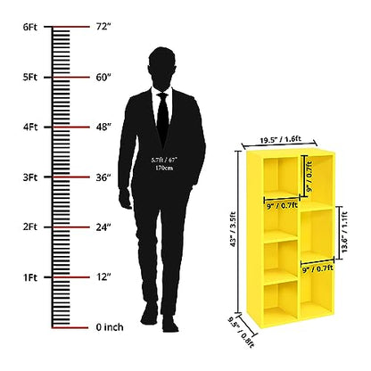 ABOUT SPACE Book Shelf 7 Cubes Engineered Wood Multipurpose Book Stand (Yellow - L 49.5 x B 24 x H 110 cm)