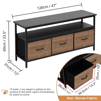 ABOUT SPACE TV Unit for Living Room - TV Stand with 3 Fabric Foldable Drawer Storage Organizer (Black Mahogany- L 120 x B 31 x H 60 cm)