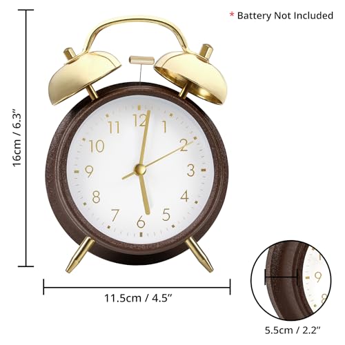 ABOUT SPACE Twin Bell Alarm Clock with Night Light - Brown (Battery not Included)