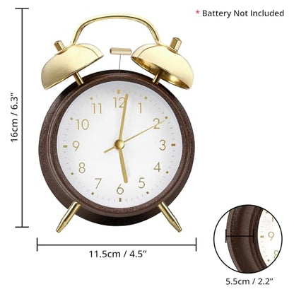 ABOUT SPACE Twin Bell Alarm Clock with Night Light - Brown (Battery not Included)