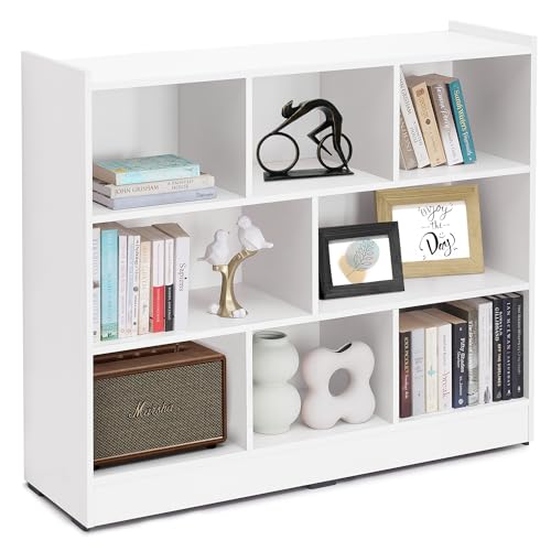ABOUT SPACE Book Shelf - 8 Cubes Engineered Wood DIY Book Rack with Bushes Multipurpose Book Stand for Home Library Open Storage Organizer for Bedroom, Living Room (White - L 115 x B 31.5 x H 96.5 cm)