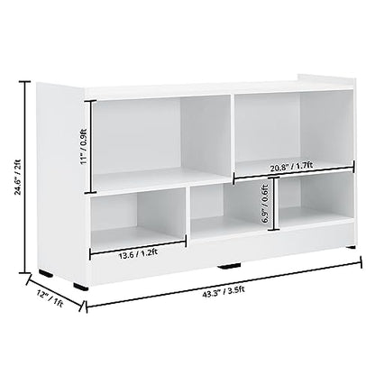 ABOUT SPACE Book Shelf - 5 Compartment Engineered Wood DIY Versatile Book Stand (White - L 110 x B 30.5 x H 62.5 cm)