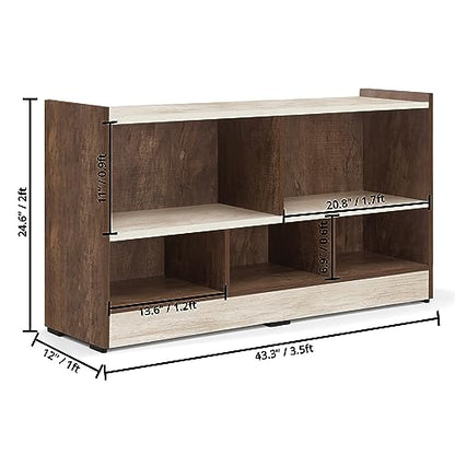 ABOUT SPACE Book Shelf - 5 Compartment Engineered Wood Versatile Book Stand (Walnut - L 110 x B 30.5 x H 62.5 cm)