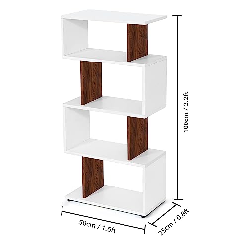 ABOUT SPACE Engineered Wood Book Shelf - 4 Tier Versatile Book Stand for Home Library Modern Slim S-Shaped Open Display Rack with Unique S Design for Bedroom, Living Room (L 50 X B 25 X H 100cm)