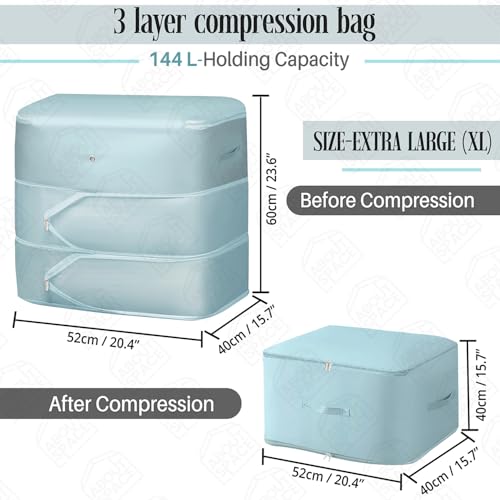 ABOUT SPACE Ultra Space Saving Self Compression Organizer - 144 L Vacuum Storage Bags - Packing Vaccine Bags for Clothes Airtight Reusable -Travel Essentials (Blue - XL - L 52 x B 40 x H 40 cm)