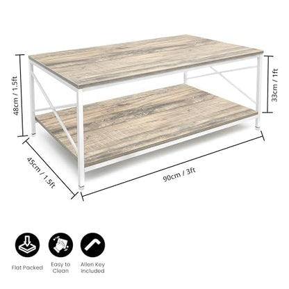 ABOUT SPACE Coffee Table - 2 Tier Space Saving Living Room Furniture - Beige (L 90 x B 45 x H 48 cm)