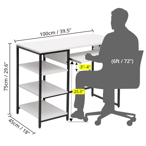ABOUT SPACE Computer Table with Tier Bottom Storage Keyboard