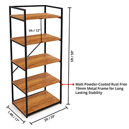 ABOUT SPACE 5-Tier Multipurpose Utility Rack (5 ft) - Wooden Rack with Metal Frame & Adjustable Bush - DIY Open Rack/Shelf Storage Organizer L 2 X B 1.4 Ft