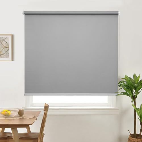 ABOUT SPACE Window Blinds - 4 x 7 ft Blackout Roller Blinds with Pull Bead for Privacy, UV Protection | Corded Roll Up Curtain Window Shades for Home, Office, Living Room, Bedroom- Grey