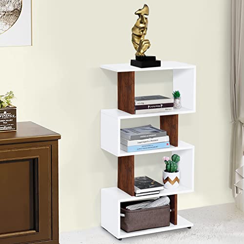 ABOUT SPACE Engineered Wood Book Shelf - 4 Tier Versatile Book Stand for Home Library Modern Slim S-Shaped Open Display Rack with Unique S Design for Bedroom, Living Room (L 50 X B 25 X H 100cm)
