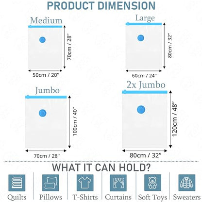ABOUT SPACE 15 Pack Vacuum Bags for Travel with Hand Pump (2-2X Jumbo/5 Jumbo/4 Large/4 Medium)