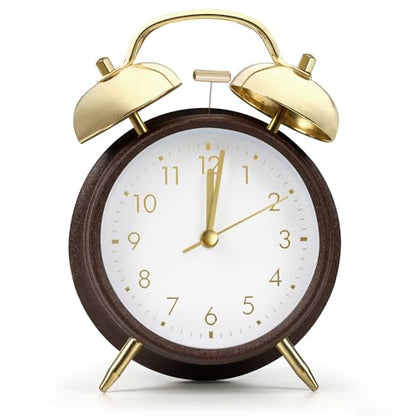 ABOUT SPACE Twin Bell Alarm Clock with Night Light - Brown (Battery not Included)