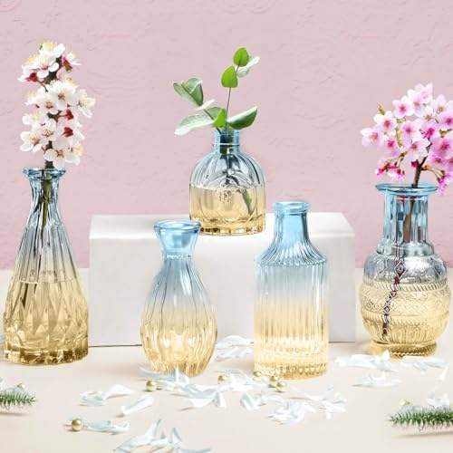 ABOUT SPACE Glass Bud Flower Vase – Pack of 5 Glass Centrepiece Mini Flower Vase - Gradient