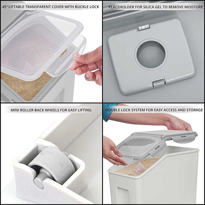 ABOUT SPACE 15-Kg Rice Dispenser (2 Pack) - Airtight Rice Storage Container with Measuring Cup