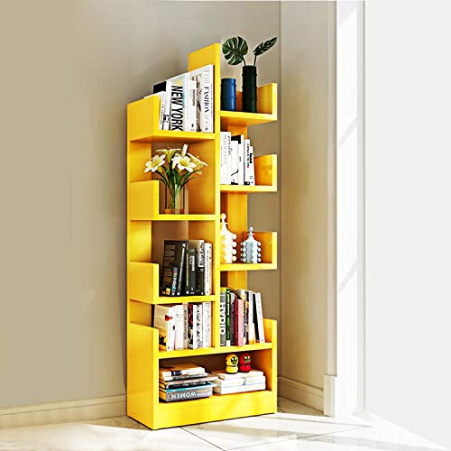 ABOUT SPACE Open Book Shelf Book Storage Display Rack, Solid Finish Showcase Stand (Yellow - L 47 x W 21 x H 141.2 cm)