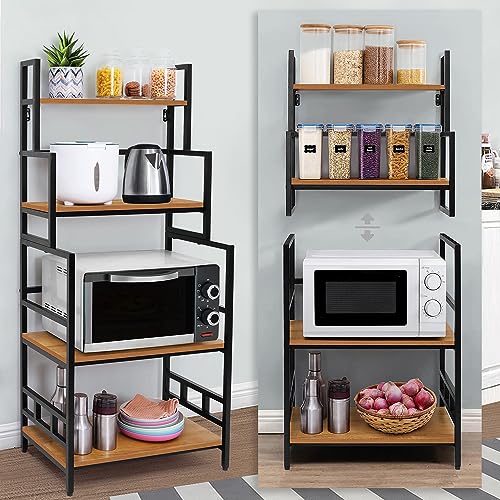 ABOUT SPACE 4 Tier Kitchen Rack Engineered Wood Floor Standing/Wall Mount Storage Shelf with Metal Frame Dual Purpose Baker’s Rack (Wood Colour- L 2 x B 1.2 x H 4.5 Ft )