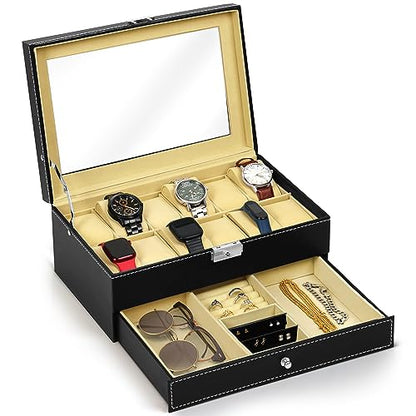 ABOUT SPACE Watch Box Organizer - 6 Slot Watch Storage Holder (Black)