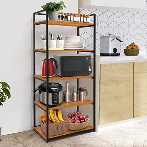 ABOUT SPACE 5-Tier Multipurpose Utility Rack (5 ft) - Wooden Rack with Metal Frame & Adjustable Bush - DIY Open Rack/Shelf Storage Organizer L 2 X B 1.4 Ft