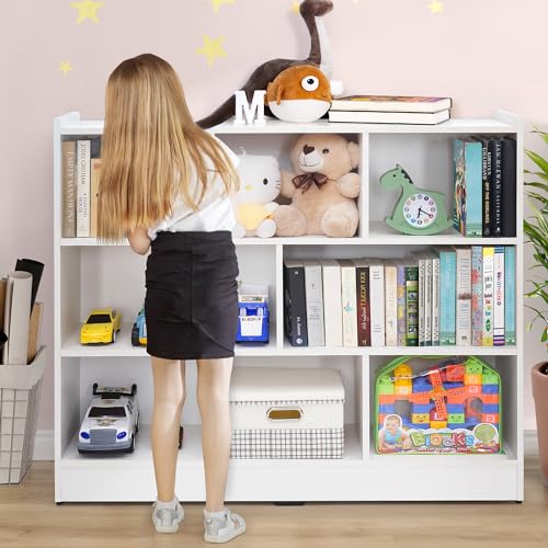 ABOUT SPACE Book Shelf - 8 Cubes Engineered Wood DIY Book Rack with Bushes Multipurpose Book Stand for Home Library Open Storage Organizer for Bedroom, Living Room (White - L 115 x B 31.5 x H 96.5 cm)