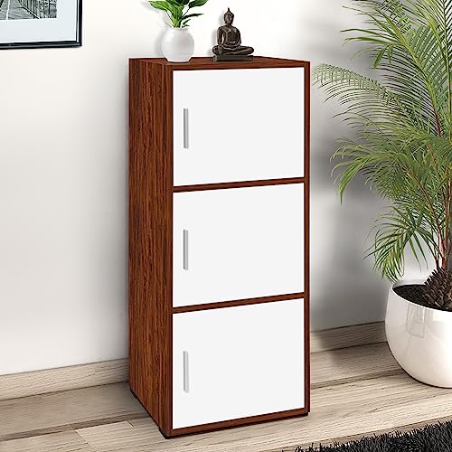 ABOUT SPACE Wooden Cabinet - 3 Tier Engineered Wood Storage Cabinet with Magnetic Door (Oak Red - L 38 x B 38 x H 100.5 cm)