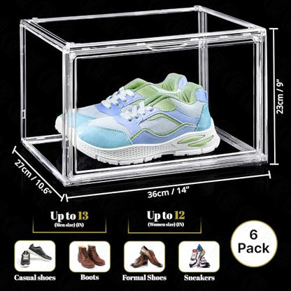 ABOUT SPACE Shoe Boxes - Transparent 6 Pcs Acrylic Sneaker Box Crates (L 36 x B 27 x H 23cm)