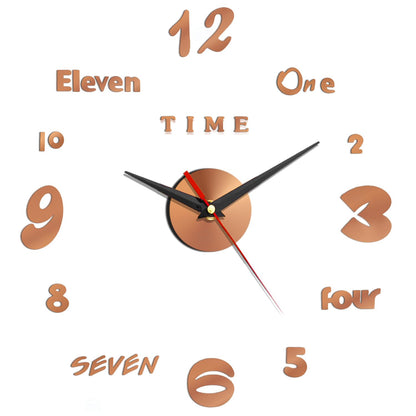 ABOUT SPACE Wall Clock - DIY Wall Sticker Clock Self Adhesive, Non-Ticking, Frameless, Acrylic Analog Watch Adjustable Size for Living Room, Bedroom, Office (Brown - Numbers, Words)