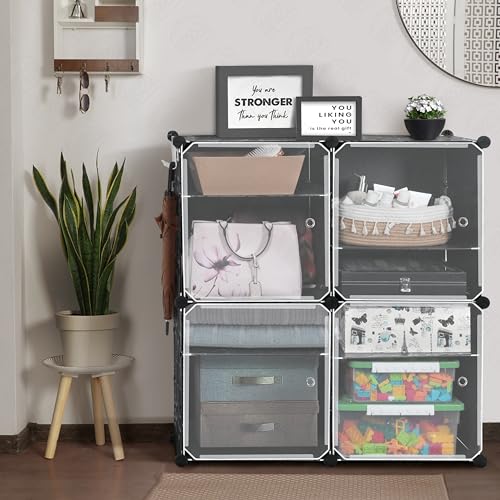 ABOUT SPACE Shoe Rack Organizer - 12 Layer Shoe Stand With Hanger & Door For Home - DIY 24 Pair Portable, Expandable 4 Cube Shoe Stand For Boots, Heels, Slipper Stand For Women, Men, Outdoor (Black)