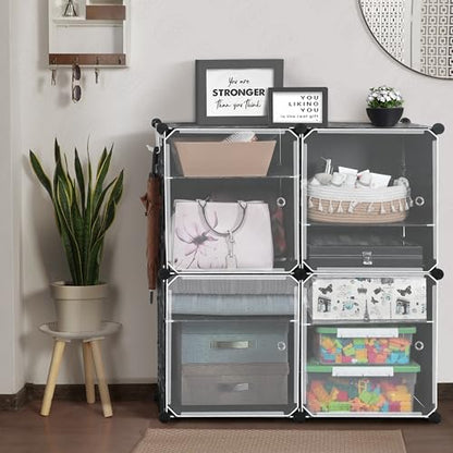 ABOUT SPACE Shoe Rack Organizer - 12 Layer Shoe Stand With Hanger & Door For Home - DIY 24 Pair Portable, Expandable 4 Cube Shoe Stand For Boots, Heels, Slipper Stand For Women, Men, Outdoor (Black)