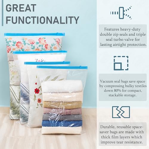 ABOUT SPACE 15 Pack Vacuum Bags for Travel with Electric Pump and Hand Pump (2-2X Jumbo/5 Jumbo/4 Large/4 Medium)