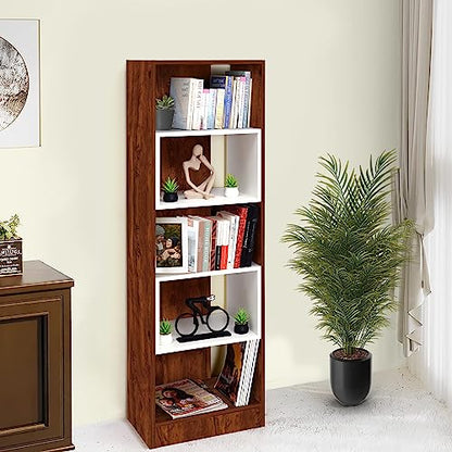 ABOUT SPACE Book Shelf - 5 Tier Rectangle Book Stand for Home Library (L 1.5 x B 1 x H 5 ft - Oak Red)