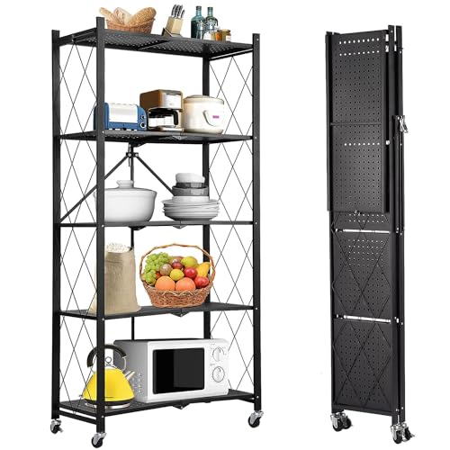 ABOUT SPACE Foldable Kitchen Storage Rack - 5 Tier (Black- L 72 x B 34 x H 160 cm)