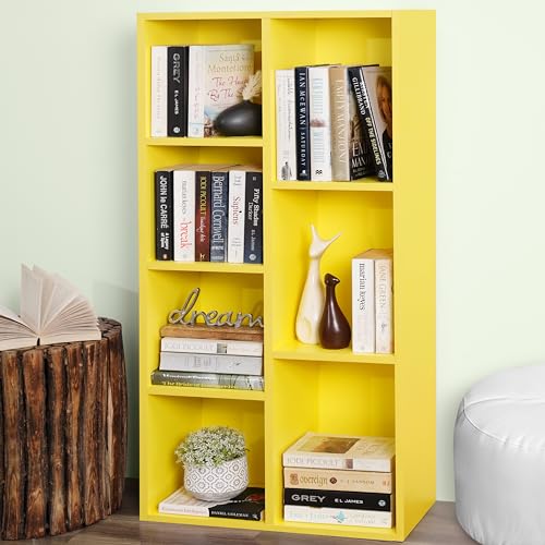 ABOUT SPACE Book Shelf 7 Cubes Engineered Wood Multipurpose Book Stand (Yellow - L 49.5 x B 24 x H 110 cm)