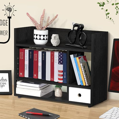 ABOUT SPACE Table Top Bookshelf - Countertop Bookcase with Drawer (Lemon Oak)