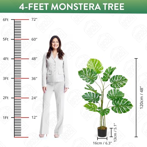 ABOUT SPACE 4 ft Artificial Monstera Plant Decor  with Pot & 10 Leaves