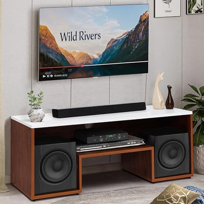 ABOUT SPACE TV Unit for Living Room - Engineered Wood DIY TV Stand Entertainment Unit with Wire Holes (White & Oak Red- L 110 x B 41 x H 42 cm)