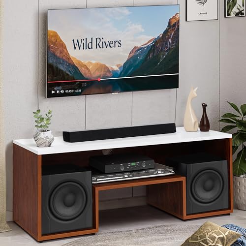 ABOUT SPACE TV Unit for Living Room - Engineered Wood DIY TV Stand Entertainment Unit with Wire Holes (White & Oak Red- L 110 x B 41 x H 42 cm)