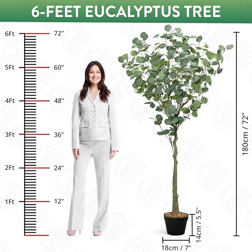ABOUT SPACE 6 ft Artificial  Eucalyptus Tree Plant Decor  with Pot & 400 Leaves
