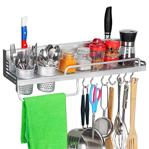 ABOUT SPACE Multifunctional Wall Mount Aluminium Hanging Utensil Display Rack - 58 x 12.5 x 10 cm