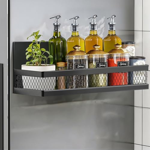 ABOUT SPACE  Magnetic Shelf for Fridge - Kitchen Organizer Rack - Floating Shelves for  Washing Machine, Microwave Oven, Fridge Side Rack Powder Coated Metal Rack for Storage -L 28.2 x B 8.5 x H 6.2cm
