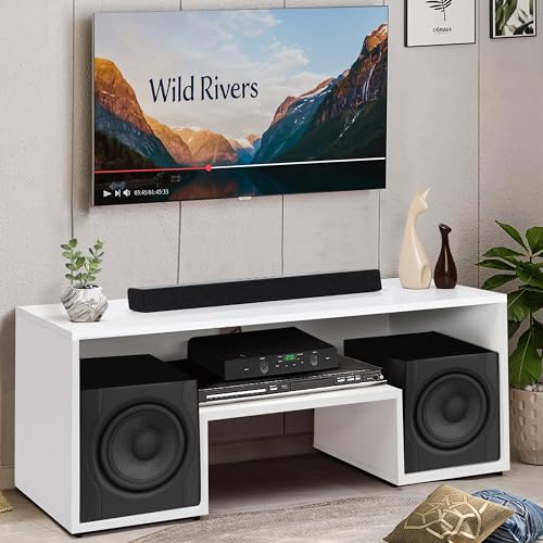 ABOUT SPACE TV Unit for Living Room - Engineered Wood DIY TV Stand Entertainment Unit with Wire Holes (White - L 110 x B 41 x H 42 cm)