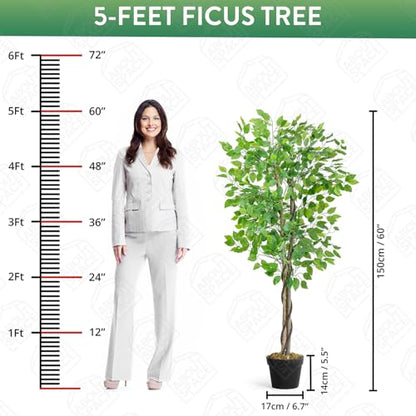ABOUT SPACE 5 ft Artificial Ficus Tree Plant Decor with Pot & 756 Leaves