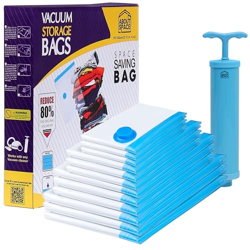 ABOUT SPACE 6 Pack Vacuum Bags for Travel with Hand Pump (2 Jumbo/2 Large/2 Medium)