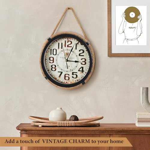 ABOUT SPACE Wall Clock for Home - 11 inch Vintage Rope Hanging Clock Retro Persian Themed Ivory Finish Clock (Black)