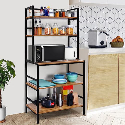 ABOUT SPACE 5 Tier Kitchen Rack (5.5 Ft) - Multipurpose Baker’s Rack L 2.5 x B 1.2 Ft - Wood Colour