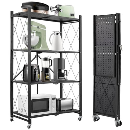 ABOUT SPACE Foldable Kitchen Storage Rack - 4 Tier (Black- L 69 x B 31 x H 127 cm)