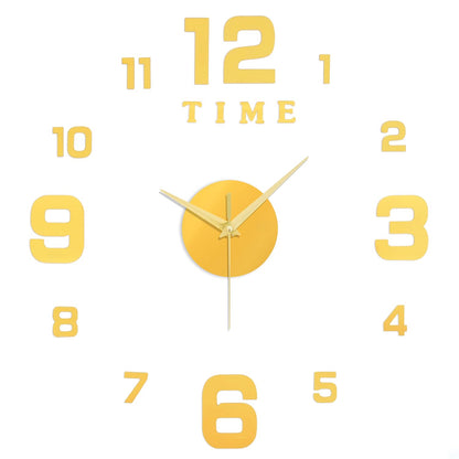 ABOUT SPACE Wall Clock - DIY Wall Sticker Clock Self Adhesive, Non-Ticking, Frameless, Acrylic Analog Watch Adjustable Size for Living Room, Bedroom, Office (Gold - Numbers)