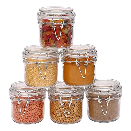 ABOUT SPACE Glass Jar (6 Pcs) - Spice Storage Container with 200 ml Capacity - Mini Pickle Canister with Buckle Clip