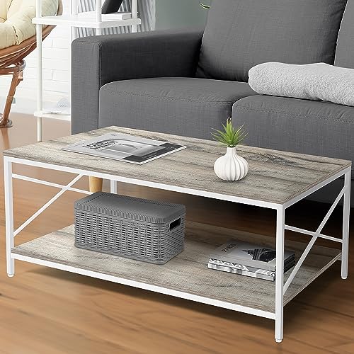 ABOUT SPACE Coffee Table - 2 Tier Space Saving Living Room Furniture - Beige (L 90 x B 45 x H 48 cm)