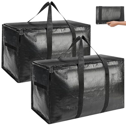 B0DP9M8M1J ABOUT SPACE 2 Pcs Extra Large Moving Bag 105 L Storage Bags for Clothes Large - PP Packing Bags for Shifting- Organizer Bag for Books, Blanket Cover Bag with Wrap Around Handles & Zipper - Black