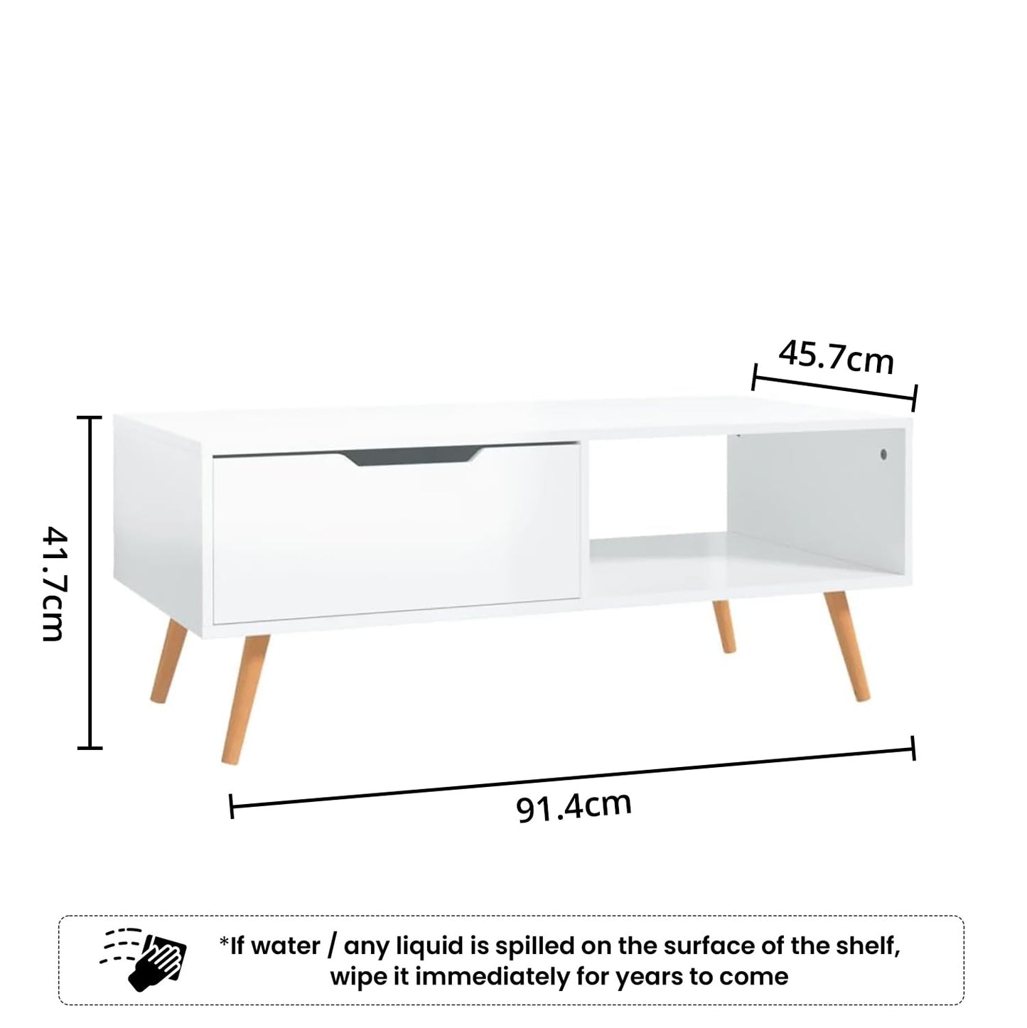 ABOUT SPACE Center Table - Space Saving Coffee Table for Living Room with Drawer & Storage Compartment Engineered Wood DIY Teapoy with Metal Legs for Home, Office (White - L 91.5 x B 46 x H 46 cm)